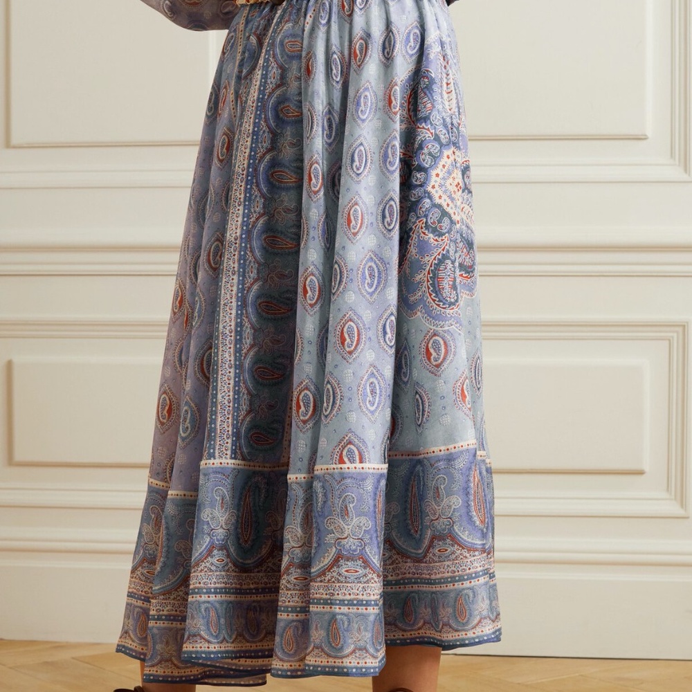 Zimmermann Vitali Belted A-Line Print Silk Maxi Skirt 1 (4-6) Blue Paisley - Picture 3 of 8